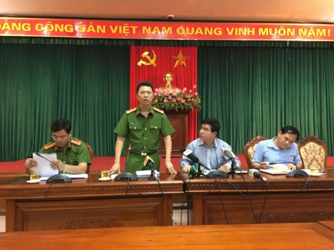 Thượng tá Lê Huy, Phó trưởng Phòng Cảnh sát hình sự Công an TP Hà Nội phát biểu tại buổi giao ban báo chí chiều 28/6.