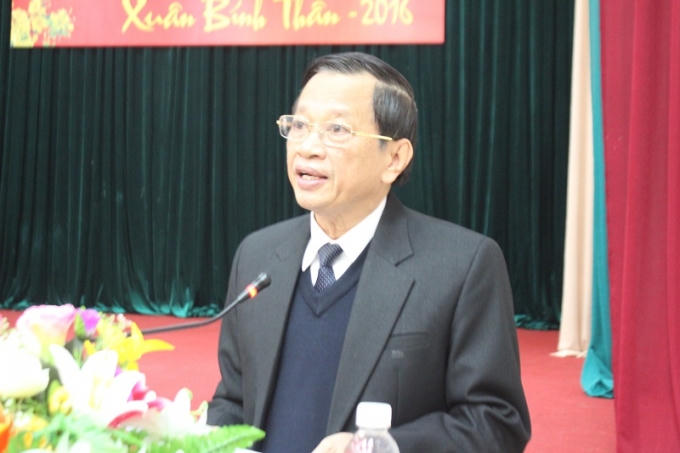 Ông Nguyễn Quốc Lập (Bí thư huyện ủy Hương Sơn, Hà Tĩnh) phát biểu tại buổi gặp gỡ báo chí đầu xuân.