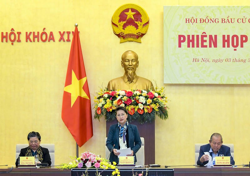 Chủ tịch Quốc hội, Chủ tịch Hội đồng Bầu cử quốc gia Nguyễn Thị Kim Ngân phát biểu tại Phiên họp thứ Hai của Hội đồng Bầu cử quốc gia. Ảnh: quochoi.vn