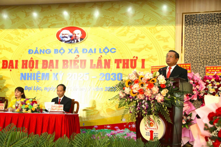Bí thư Đảng ủy xã Đại Lộc Nguyễn Hảo phát biểu tại Đại hội.