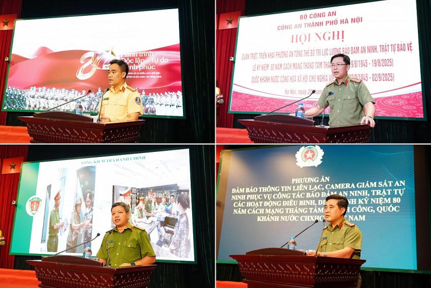 Đại diện các đơn vị thuộc CATP Hà Nội trình bày phương án bảo đảm ANTT.