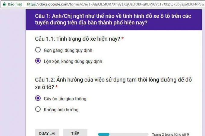 Mẫu khảo sát ý kiến của người dân về việc thu phí một phần lòng đường để đỗ xe.