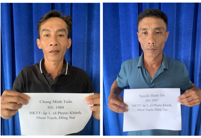 Nguyễn Thành Tấn và Chung Minh Tuấn tại cơ quan chức năng.