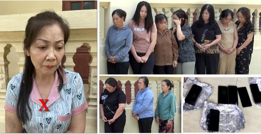 Đối tượng Ngô Thị Phương (X) cùng các đối tượng trong ổ nhóm trộm cắp móc túi tại khu vực lễ hội. (Ảnh: Công an Thanh Hoá)