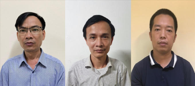 Các bị can Nguyễn Quang Tuyến, Võ Thúc Chính, Mai Thanh An (từ trái qua).