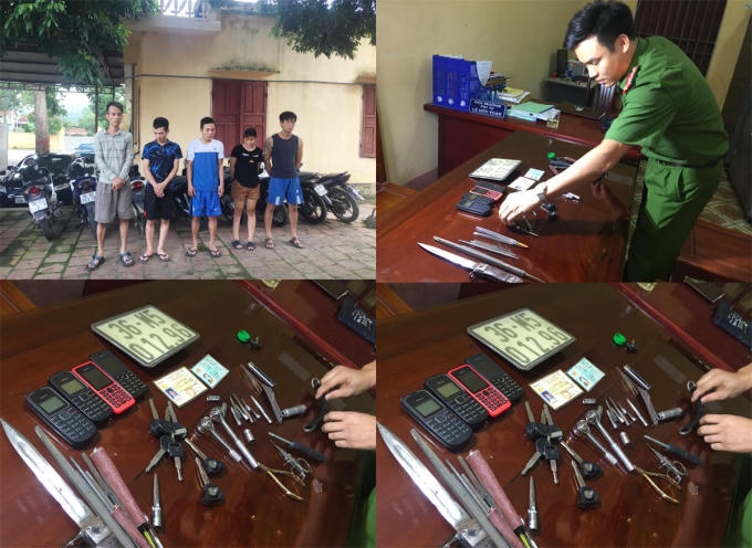 5 tên trộm và dụng cụ chuyên để lấy trộm xe máy.
