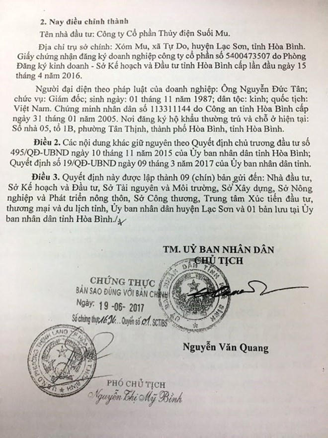 Quyết định điều chỉnh tên nhà đầu tư. (Ảnh: H.V/Vietnam+)
