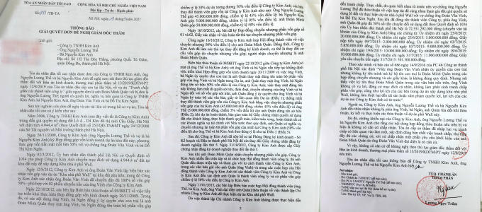 Văn bản của TAND tối cao bác yêu cầu giám đốc thẩm đối với yêu cầu của ông Thế