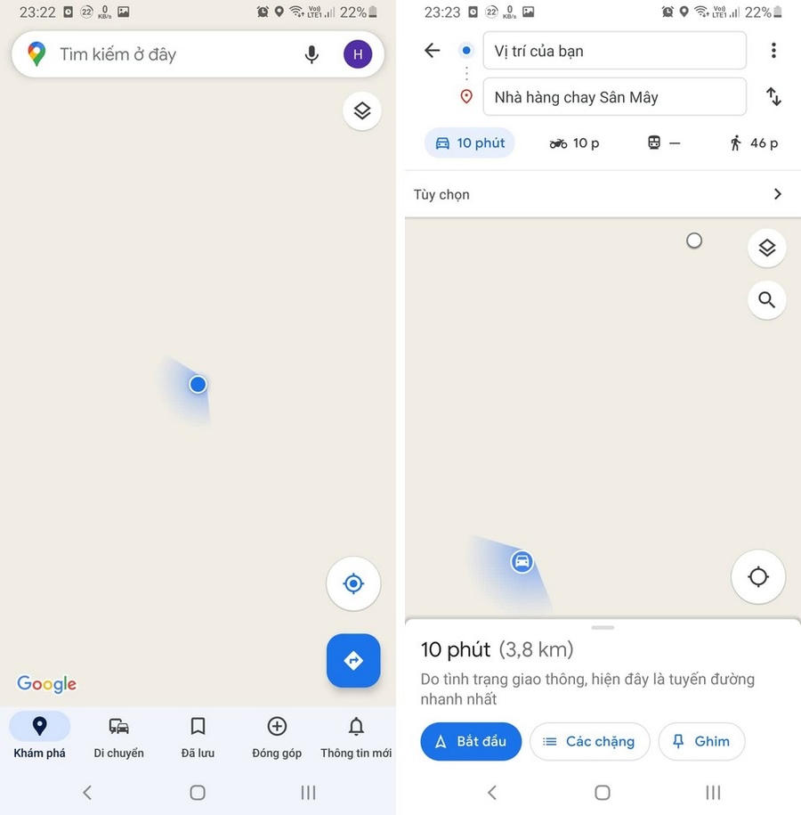 Bản đồ không hiển thị nội dung trên ứng dụng Google Maps (Ảnh chụp màn hình).