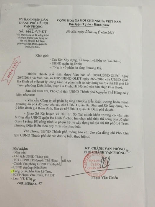 Công văn của UBND TP Hà Nội.