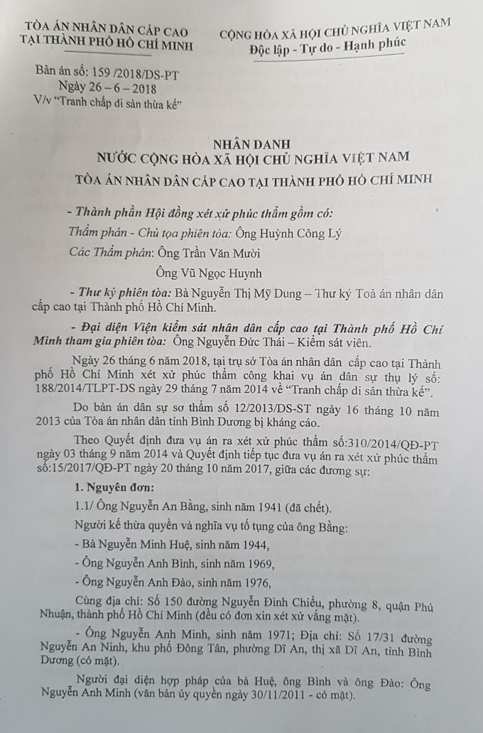 Bản án của TAND Cấp cao tại TP HCM.