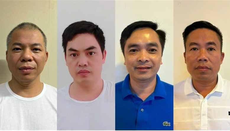 Các đối tượng: Lê Văn Quân, Cao Quang Trung, Đỗ Quang Sơn, Bùi Đình Hiền. Ảnh: BCA.