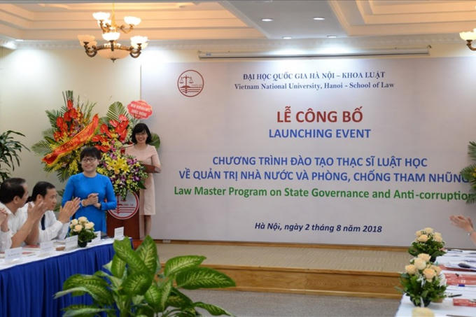 Khoa Luật, ĐHQG Hà Nội công bố chương trình đào tạo thạc sĩ Luật học về quản trị nhà nước và phòng, chống tham nhũng hôm 2.8 Ảnh: VNU