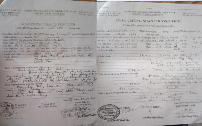 Chẩn đoán của cơ sở y tế về tình trạng của bà Hoa sau khi bị đánh.