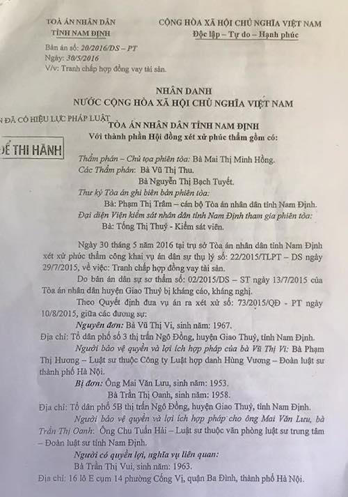 Nam Định: Hai bản án còn nhiều khuất tất, bị đơn kháng nghị giám đốc thẩm