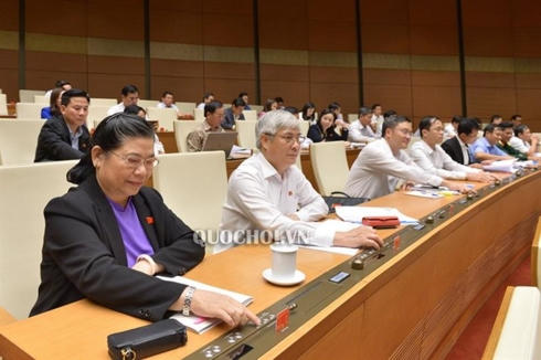 Các đại biểu Quốc hội biểu quyết thông qua Luật Giáo dục đại học tại Kỳ họp thứ 6 Quốc hội khóa XIV.