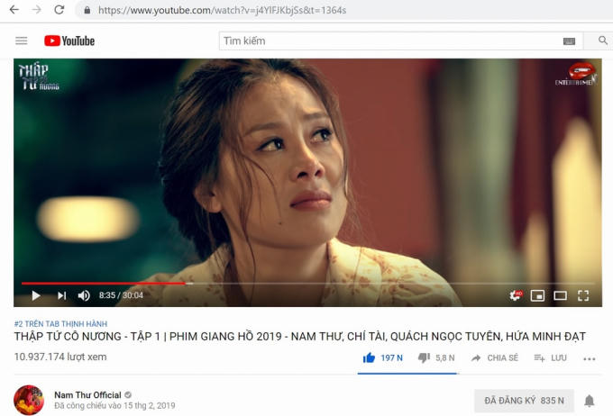 Trên kênh YouTube của nữ diễn viên, “Thập tứ cô nương” cán mốc 1 triệu lượt xem chỉ sau 5 giờ công chiếu.