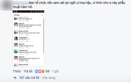 Một cộng đồng mạng đã đăng tải thông tin ngay trên fanpage chính thức của BTC Hoa hậu Việt Nam.