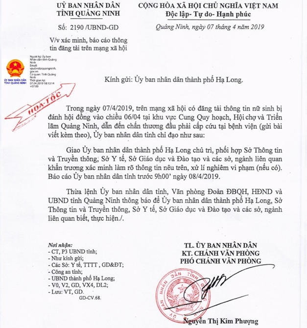 UBND tỉnh Quảng Ninh có Văn bản hỏa tốc chỉ đạo xác minh, làm rõ sự việc.
