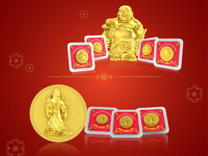 Đồng vàng 999.9 in hình Ông Thần Tài – vị thần quản tiền bạc theo tín ngưỡng Đông Phương, được đông đảo người dân săn lùng. Ảnh: Doji