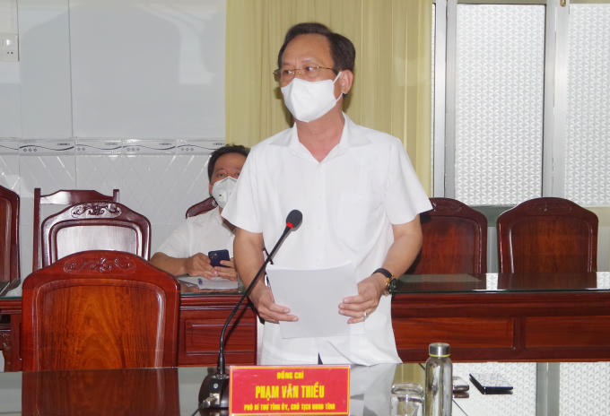 Phó Bí thư Tỉnh ủy, Chủ tịch UBND tỉnh Bạc Liêu Phạm Văn Thiều phát biểu tại cuộc họp.ảnh Trọng Nghĩa