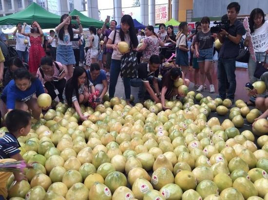 Sau khi cô gái từ chối, 999 quả bưởi đã được 'cướp sạch' trong vài phút.