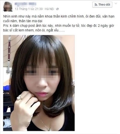 Quản lý của Linh Miu khai bị"chấn thương sọ não" những vẫn chăm chỉ post ảnh và status trên facebook. Ảnh: internet.