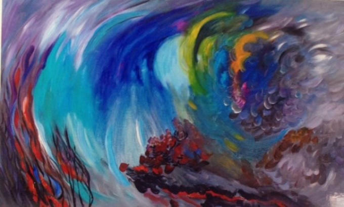 Tác phẩm của họa sỹ Bùi Mai Hiên cho người xem cảm nhận về hông gian đa chiều gợi nhiều suy tư, ám ảnh trong tranh trừu tượng. Ảnh: BTC