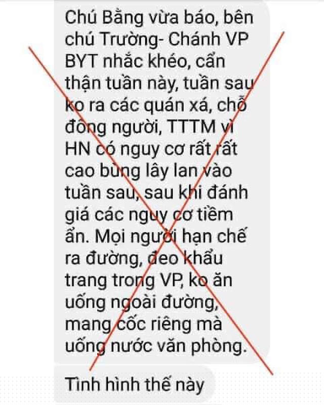 Bộ Y tế khẳng định thông tin khuyến cáo trên mạng xã hội này là giả.