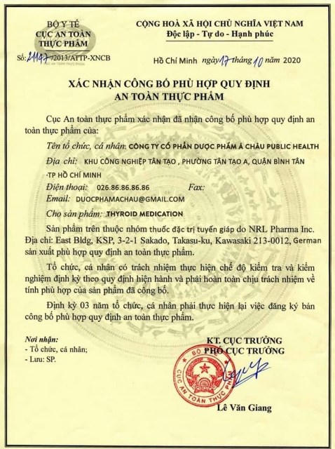 Cảnh báo sử dụng giấy tờ giả mạo để quảng cáo bán sản phẩm Thyroid Medication (Ảnh: Cục An toàn thực phẩm)