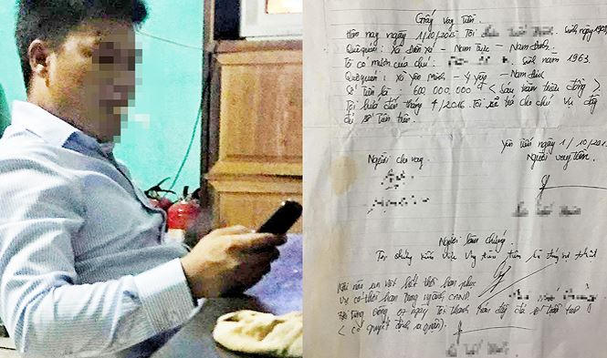 Trung úy L.T.Th. được cho tự tay viết giấy nợ khi nhận 600 triệu từ gia đình anh P. Q. V. với lời hứa chạy việc vào ngành công an.