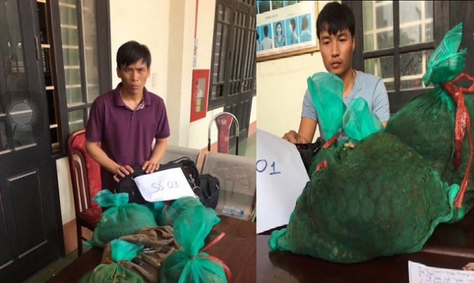 Hai đối tượng Trần Văn Năng và Nguyễn Văn Toàn tại cơ quan Công an.