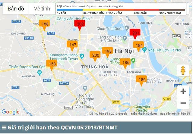 H&agrave; Nội: Chỉ số &ocirc; nhiễm kh&ocirc;ng kh&iacute; ở mức c&oacute; hại cho sức khoẻ