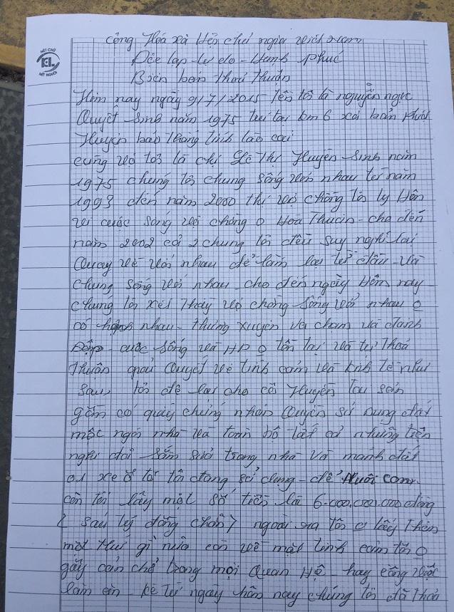 Cam kết giữa chị Huyền và anh Quyết.