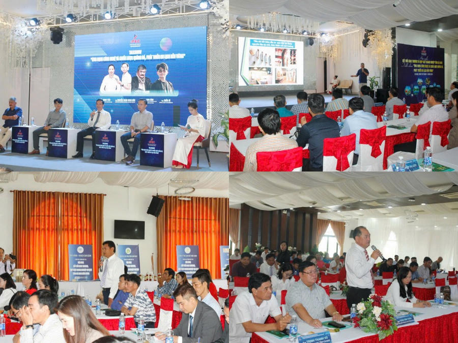 Các diễn giả, lãnh đạo Sở Văn hóa Thể thao và Du lịch, chủ doanh nghiệp… thảo luận về mô hình, giải pháp phát triển du lịch sinh thái và du lịch cộng đồng trên địa bàn tỉnh Cà Mau.