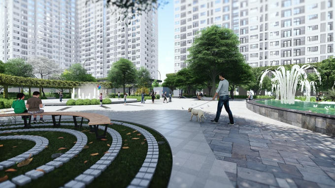 Cảnh quan sân sân vườn tòa NO2, NO3 dự án EcoHome 3