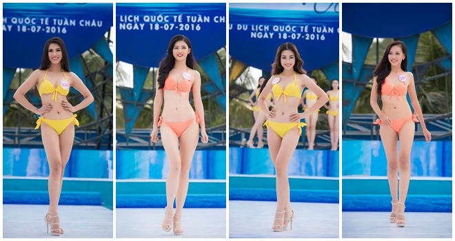 Các thí sinh trình diễn trong phần thi "Hoa hậu biển".