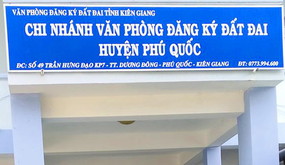 Chi nhánh văn phòng đăng ký đất đai huyện Phú Quốc (Kiên Giang) nơi xảy ra vụ mất trên 1.000 phôi giấy chứng nhận quyền sử dụng đất.