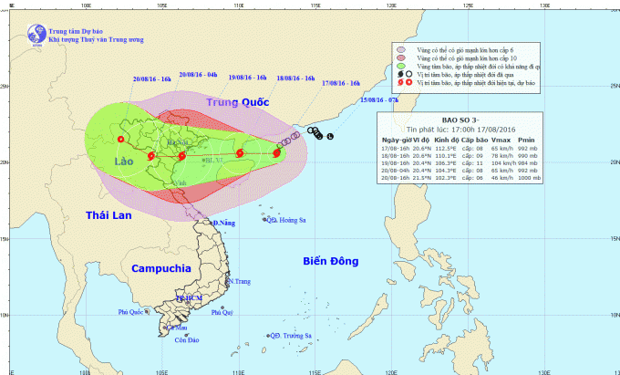 Dự báo hướng đi của cơn bão số 3. Ảnh: nchmf.gov.vn