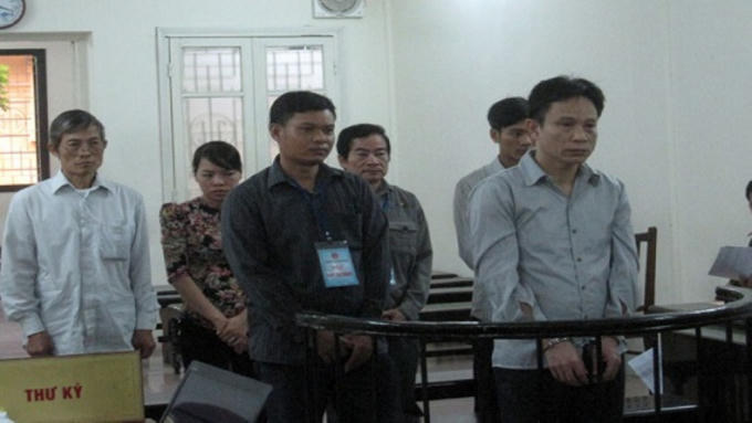 Các bị cáo tại phiên tòa sơ thẩm.