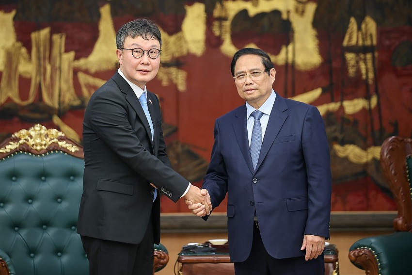 Thủ tướng Phạm Minh Chính đã tiếp ông Kim Hyoung-nyon, Phó Chủ tịch Tập đoàn Dunamu (Hàn Quốc) - Ảnh: VGP/Nhật Bắc