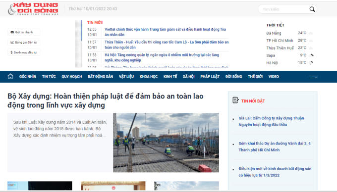 Giao diện trang thông tin điện tử tổng hợp Xây dựng và Đời sống.