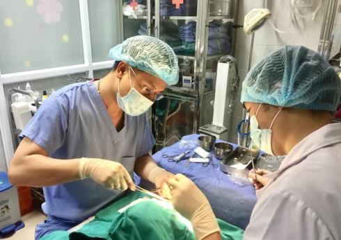 Ảnh: Bác sĩ Hoàng Hồng đang thực hiện một ca phẫu thuật.
