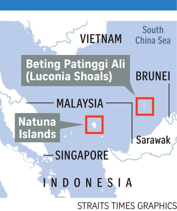 Khu vực bãi cạn Luconia ở Biển Đông. (Ảnh:The Straits Times)