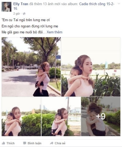Mới đây, Elly Trần đã đăng tải loạt ảnh chụp với thiên thần bé nhỏ của mình trên trang cá nhân. Ảnh: facebook.