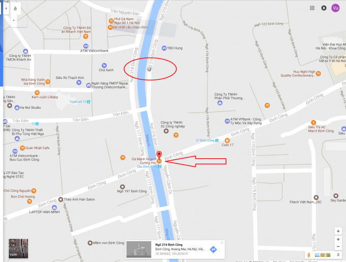 Vòng tròn đỏ là vị trí ngôi nhà.