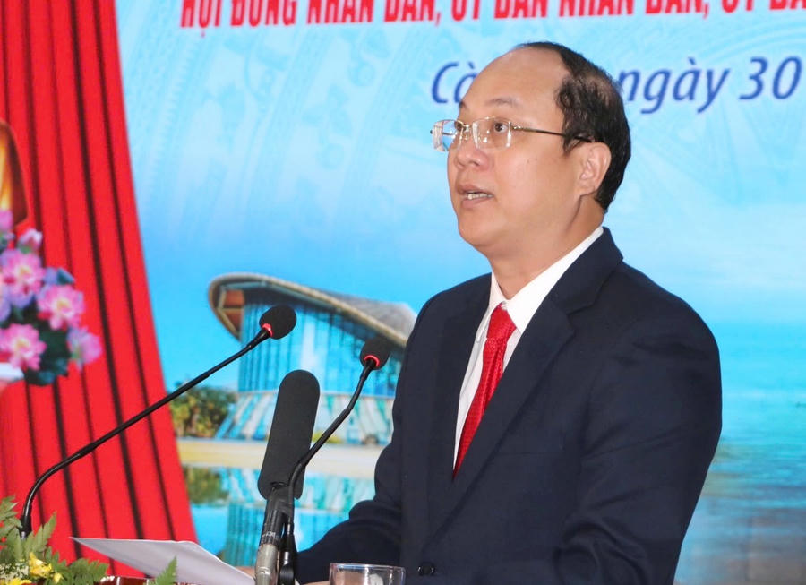 Ông Nguyễn Hồ Hải - Bí thư Tỉnh ủy Cà Mau, phát biểu nhận nhiệm vụ với quyết tâm và trách nhiệm cao nhất.