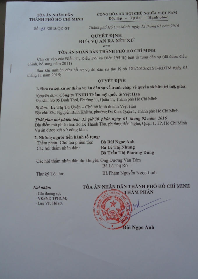 Quyết định đưa vụ án ra xét xử.