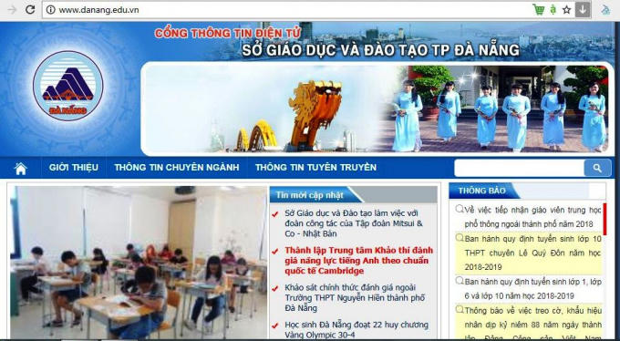 Sở GD&ĐT TP Đà Nẵng chỉ sử dụng một website duy nhất.