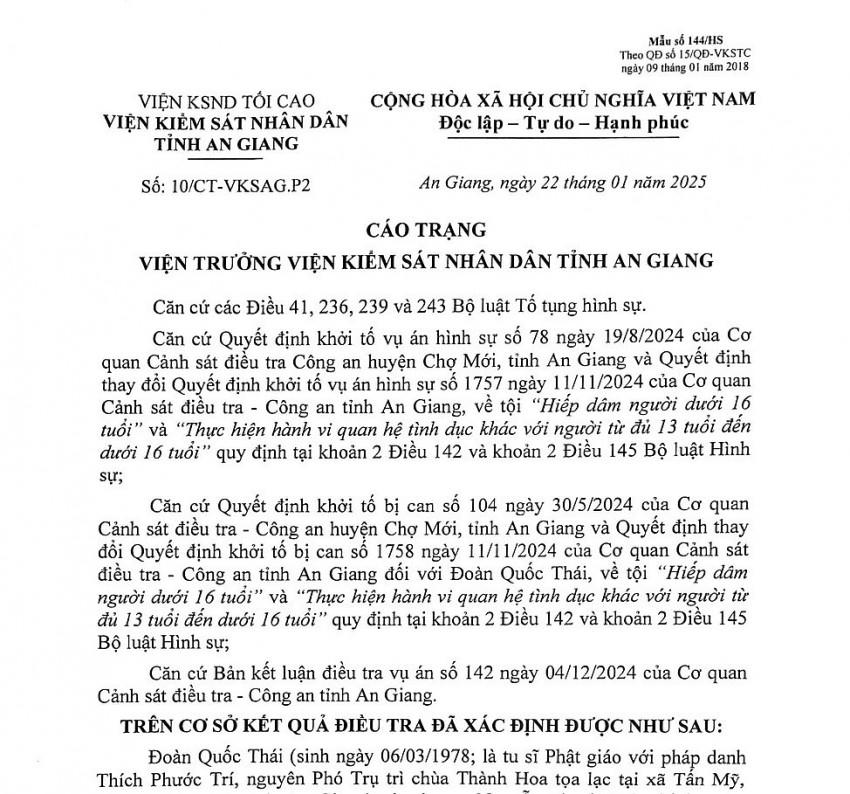 Ảnh cáo trạng của VKSND tỉnh An Giang